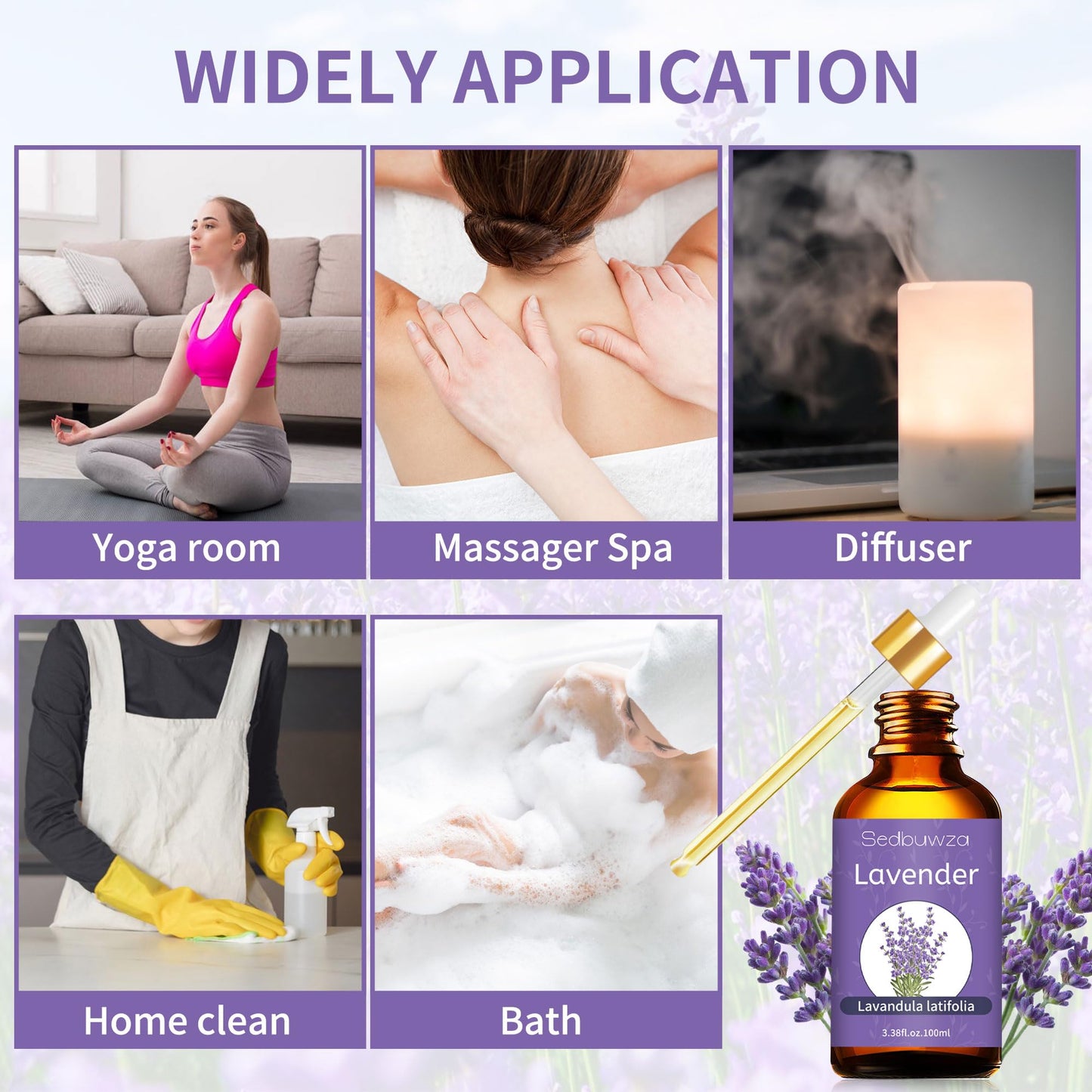 Sedbuwza Lavender Oil Essential Oil - 100% Pure & Natural, 100ml / 3.38 Fl Oz with Premium Glass Dropper