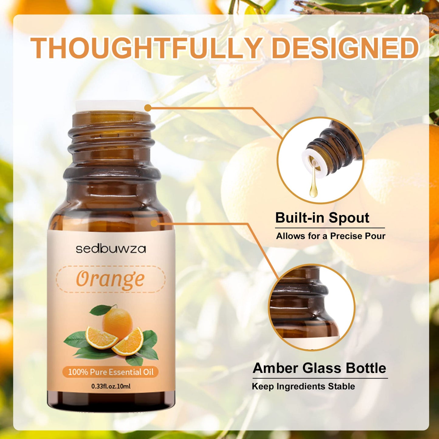 Sedbuwza Orange Essential Oil – Pure Organic Fragrance for Diffuser, Soap, Candle