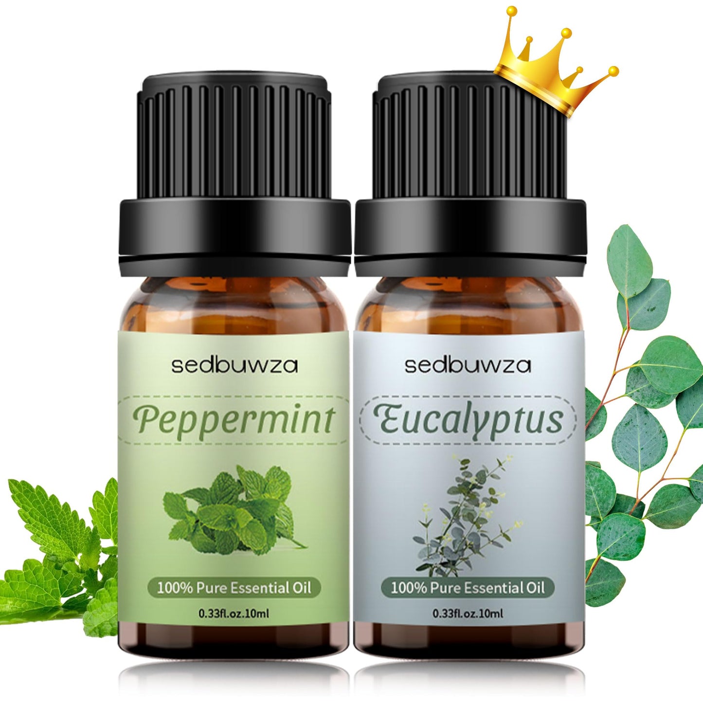 Sedbuwza Peppermint & Eucalyptus Essential Oil Set – 2 x 10 ml for Diffuser, Aromatherapy, Massage