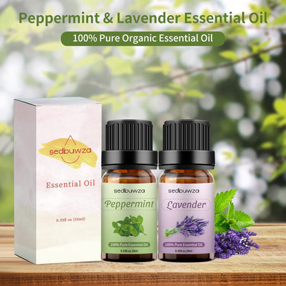 Sedbuwza Lavender & Peppermint Essential Oil Set – 2 x 10ml for Diffuser, Aromatherapy