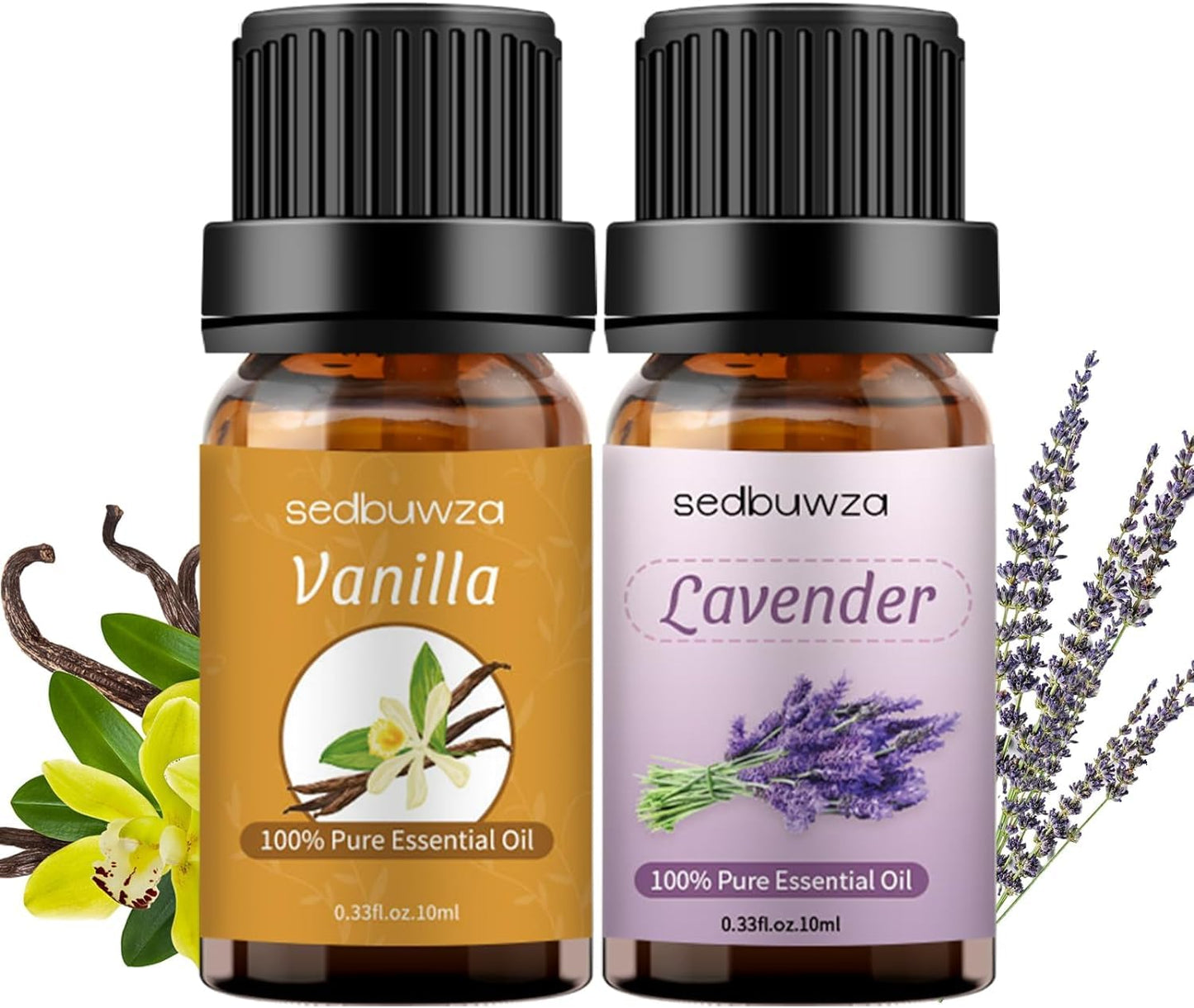 Sedbuwza Vanilla Lavender Essential Oil Set – 2 x 10 ml for Diffusers