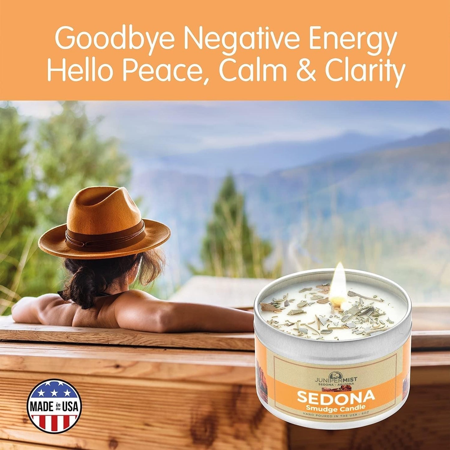 Sedona Smudge Candle (6oz) – Awaken The Spirit, Energy Cleansing & Protection | Sage, Cedar & Sweetgrass – Made in USA