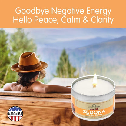 Sedona Smudge Candle (6oz) – Awaken The Spirit, Energy Cleansing & Protection | Sage, Cedar & Sweetgrass – Made in USA