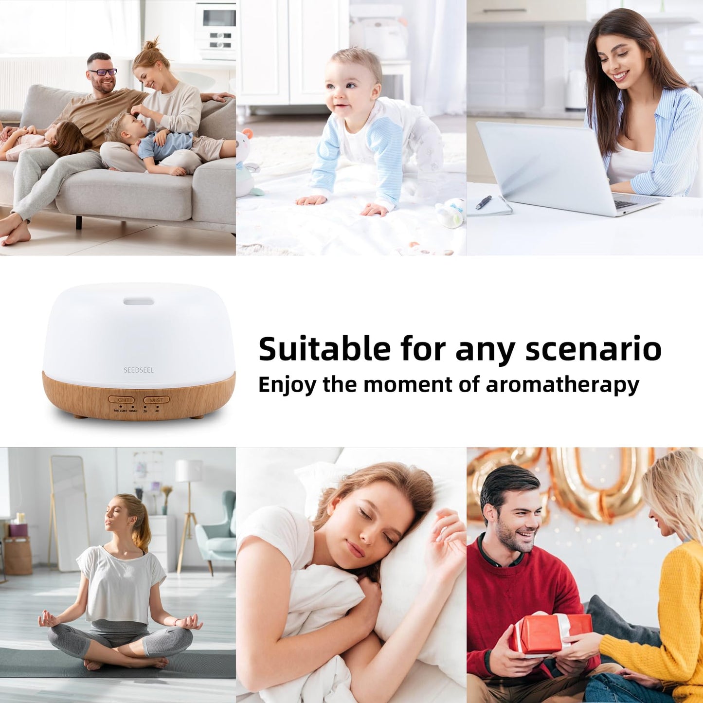 SEEDSEEL 300ML Essential Oil Diffuser – 7-Color LEDs, Remote