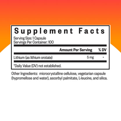 Seeking Health Lithium Orotate – Brain Health & Memory Support | 5 mg Li, 100 Capsules
