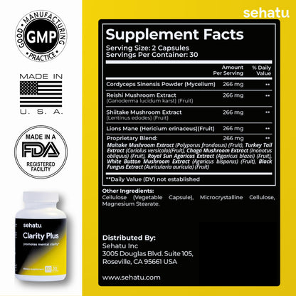 SEHATU Clarity Plus: Cognitive Wellness Supplement | 60 Count