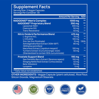 Selerb NAD+ for Men – Nitric Oxide, Prostate Health, Resveratrol, CoQ10 | 60 Capsules