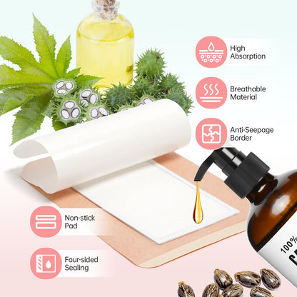 Castor Oil Pack Set - 38 Patches, 16oz Organic Cold-Pressed Castor Oil