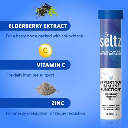 Seltz Berry Immune Support – Effervescent Vitamins with Vitamin C, Elderberry & Zinc (20 Tablets)