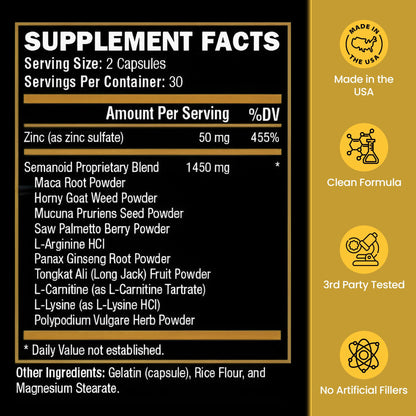 SEMANOID 60 Caps – Maximum Fertility Formula & Semen Volumizer | Male Prenatal Vitamin