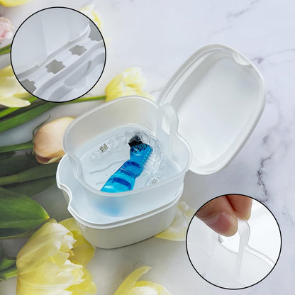 SENLIN DENTAL 2pc Denture Bath Retainer Case – Portable Strainer Basket Cups (Purple & Pink)
