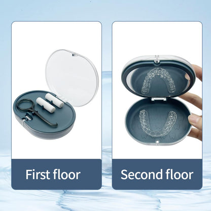 SENLIN DENTAL 2PCS Double-Layer Retainer Case with Built-in Mirror & Removal Tool