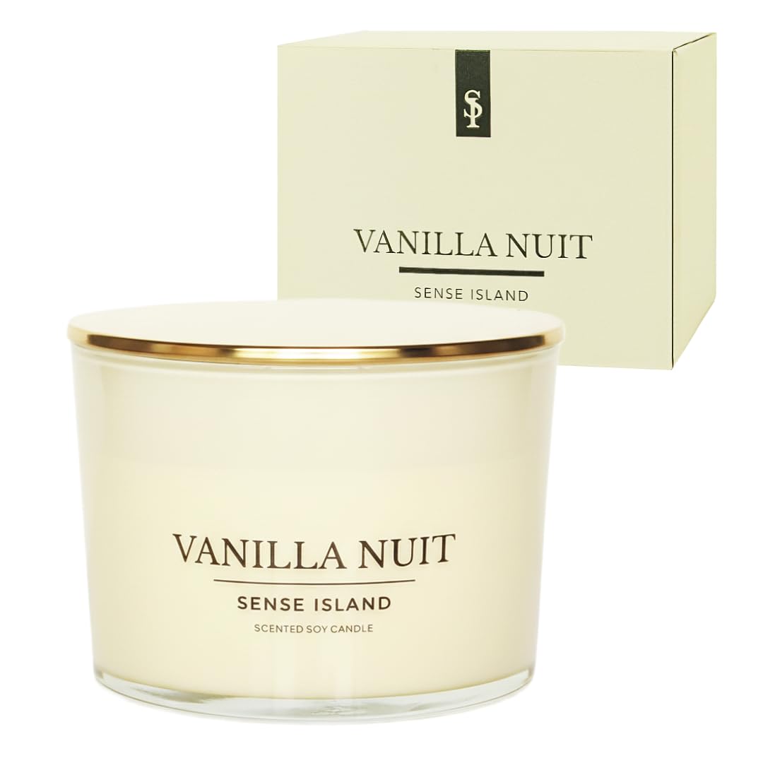 Vanilla Nuit 3-Wick Soy Candle by SENSE ISLAND | Cream Vanilla, Gold Lid, Luxury Gift