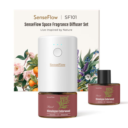 SenseFlow SF101 Waterless Ultrasonic Essential Oil Diffuser – 100% Plant-Based, 100㎡ Coverage, Himalayan Cedarwood