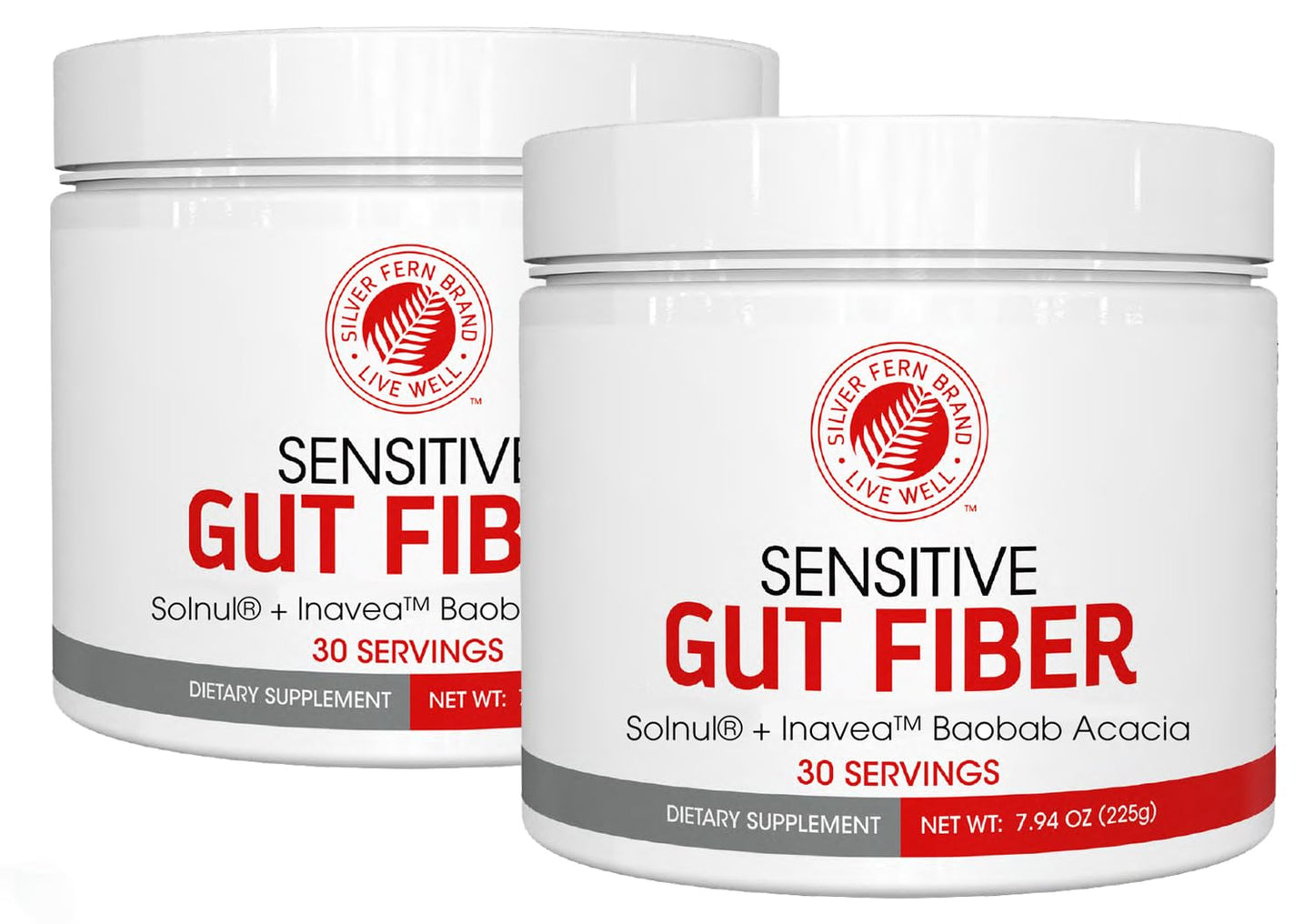 Silver Fern Sensitive Gut Fiber – 2 Tub Set (30 Scoops per Tub) with Galactomannan Guar Fiber, Baobab & Acacia