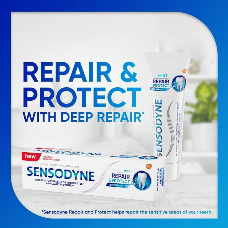 Sensodyne Repair and Protect Mint Toothpaste – 3 x 3.4 oz Pack for Sensitive Teeth & Cavity Prevention