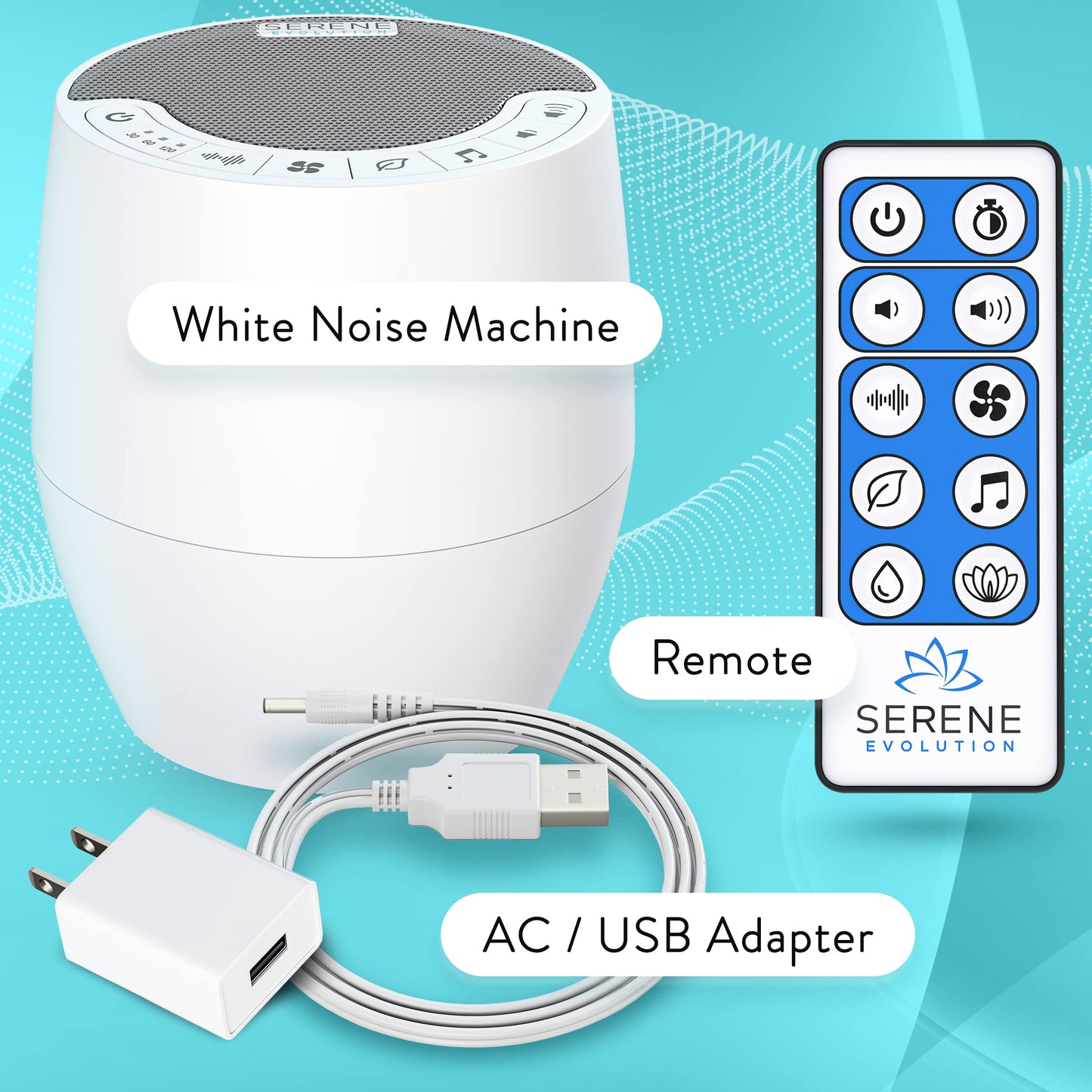 Serene Evolution White Noise Machine — 60 Soothing Sounds for Sleep, Baby, and Privacy
