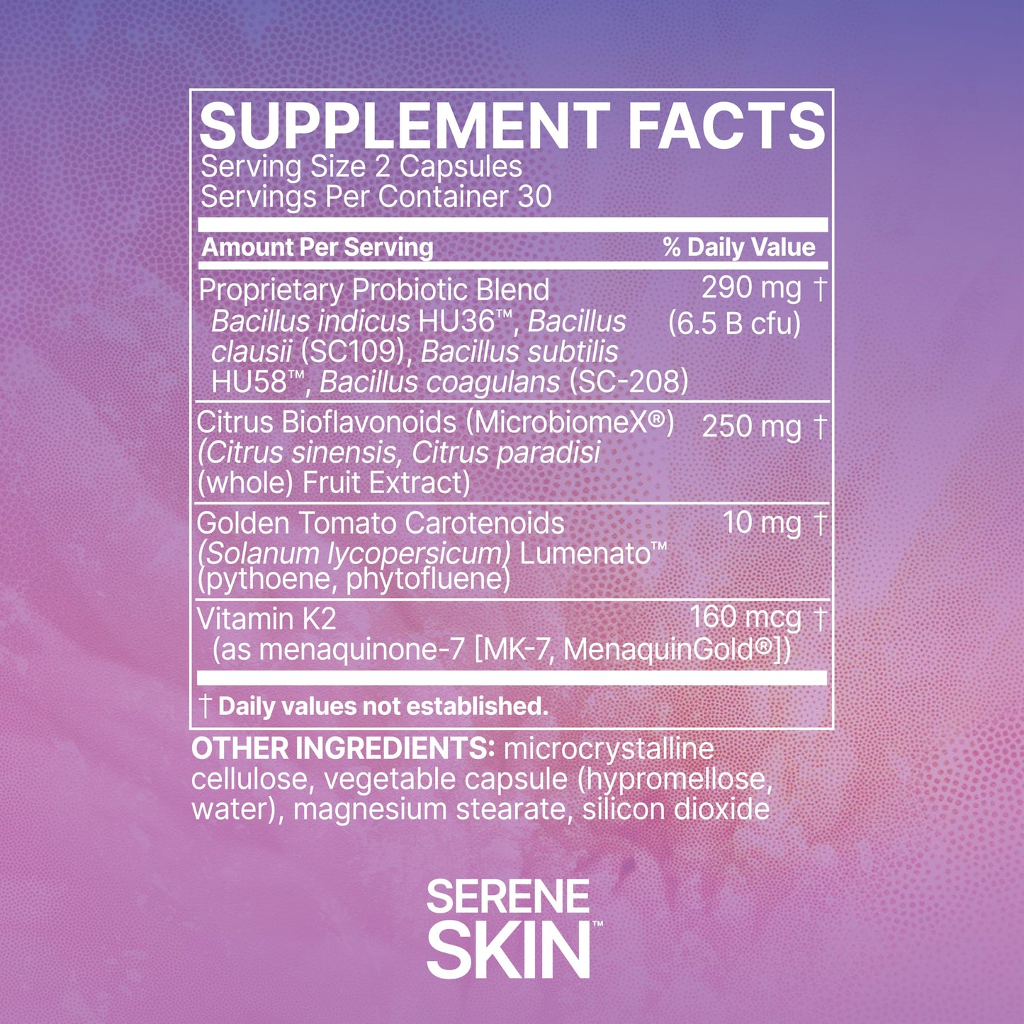 Microbiome Labs SereneSkin - Spore Probiotic Complex with Citrus Polyphenols for Skin Clarity & Gut Health | Daily Skincare Probiotic (60 Capsules)