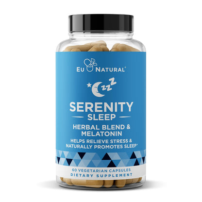 Serenity Sleep Natural Sleep Aid – Magnesium, Valerian & Melatonin | Vegan 60 Soft Caps