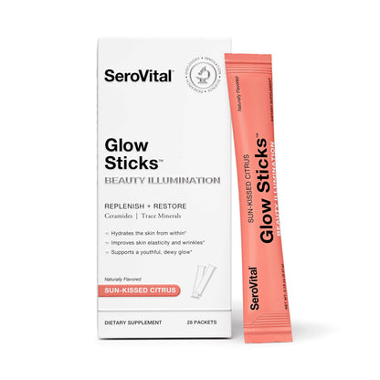 Serovital Glow Sticks: Sugar-Free Powder Drink Mix for Skin Hydration (14 Days) with Hyaluronic Acid & Ceramides