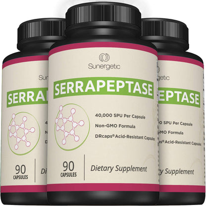 Premium Serrapeptase Enzyme Supplement – 40,000 SPU per Capsule | 90 Enteric Coated Capsules (Pack of 2)