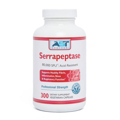 AST Enzymes Serrapeptase 80,000 SPU – 300 Vegetarian Capsules | Acid-Resistant Systemic Enzymes