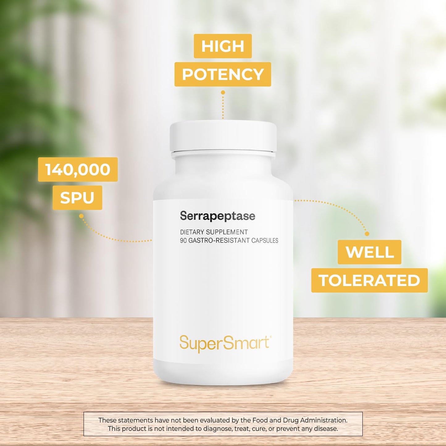 Supersmart Serrapeptase 120000IU - High Potency Proteolytic Enzyme | Non-GMO & Gluten Free - 90 DR Capsules