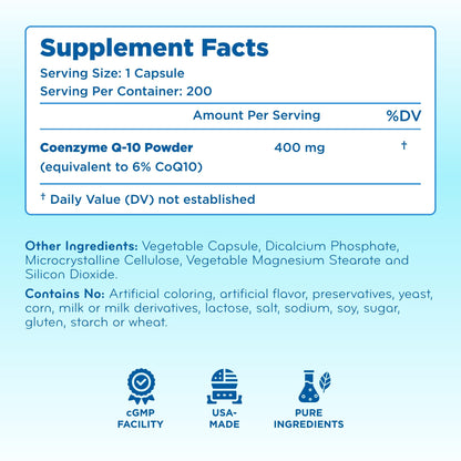 Quick Absorption CoQ10 400mg Capsules – Ubiquinone 400mg for Heart Health & Aging Support | Made in a cGMP US Lab