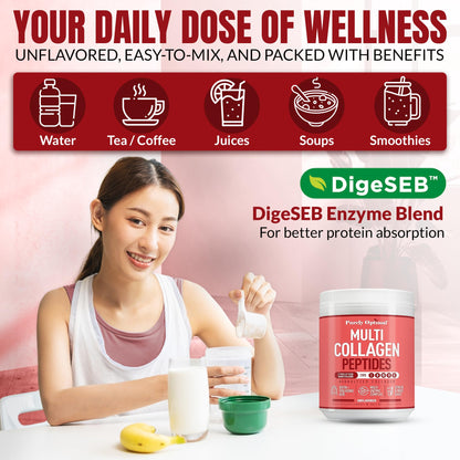 Purely Optimal Multi Collagen Powder for Women – 5 Types, Biotin & Hyaluronic Acid (Unflavored, 42 Servings)