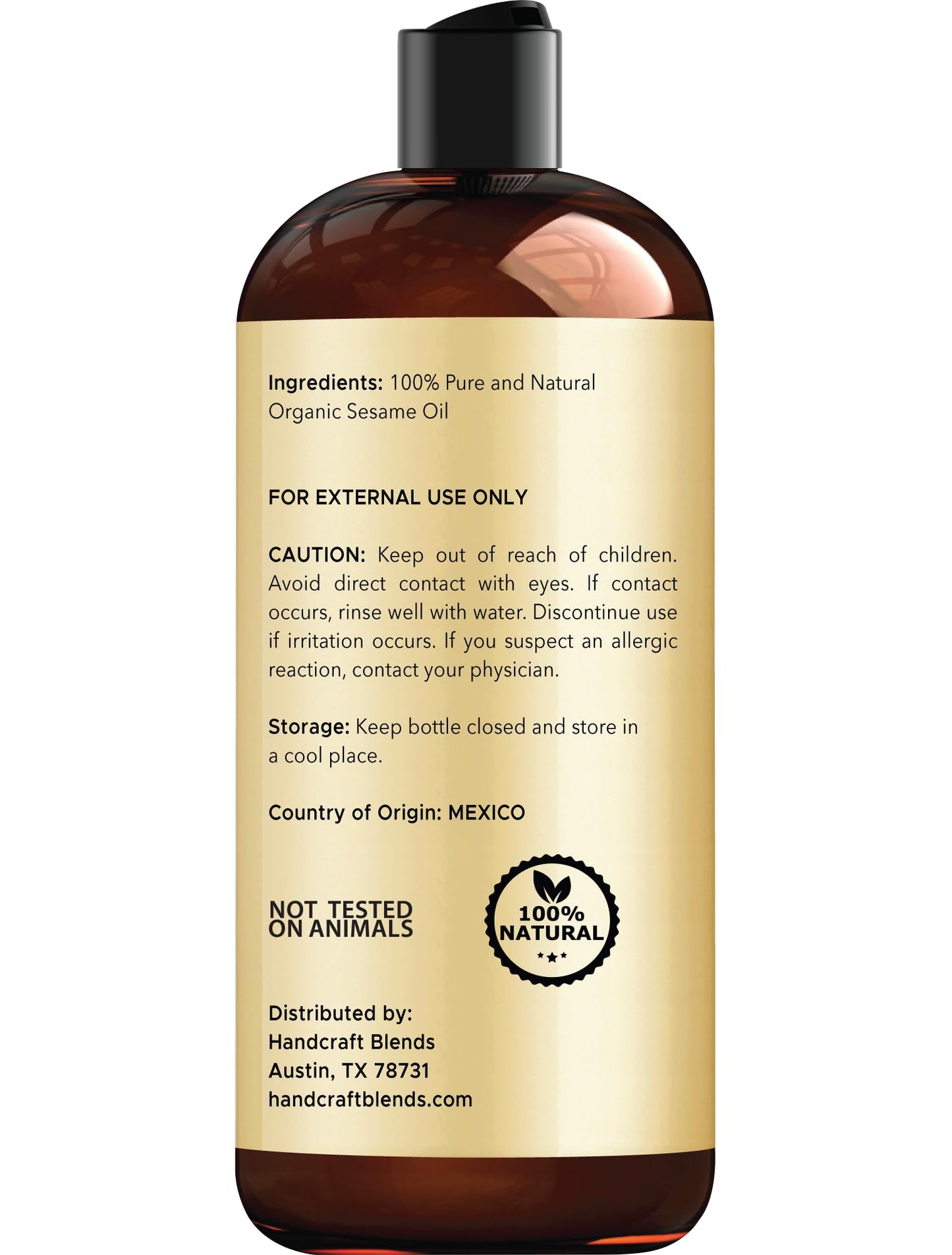 Organic Sesame Oil 16 oz - 100% Pure, Expeller-Pressed & Hexane-Free