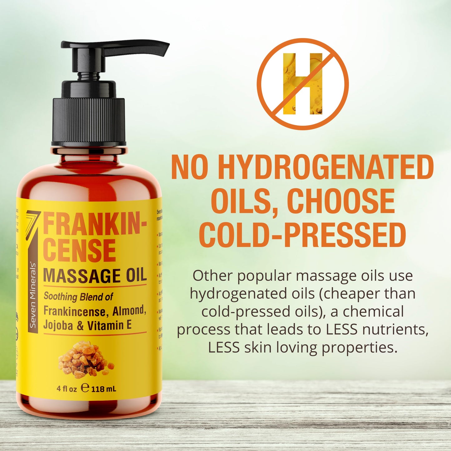 Seven Minerals Frankincense Massage Oil 4oz – For Professional or Home Massage (Almond, Jojoba & Vitamin E)