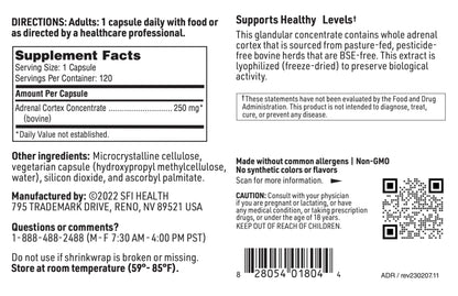 SFI Health Klaire Labs Adrenal Cortex — Targeted Adrenal Support, Lyophilized Bovine Extract, 120 Capsules
