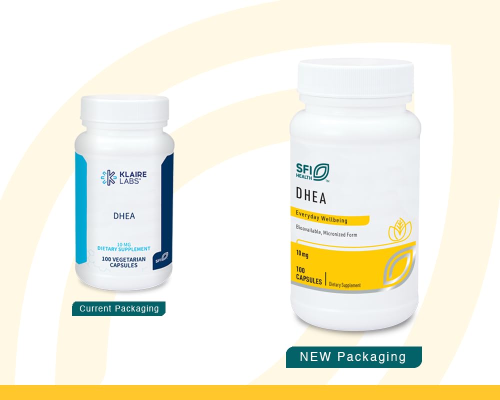 SFI Health Klaire Labs DHEA 10 mg – Micronized Dehydroepiandrosterone (DHEA) – Soy-Free, Hypoallergenic – 100 Capsules