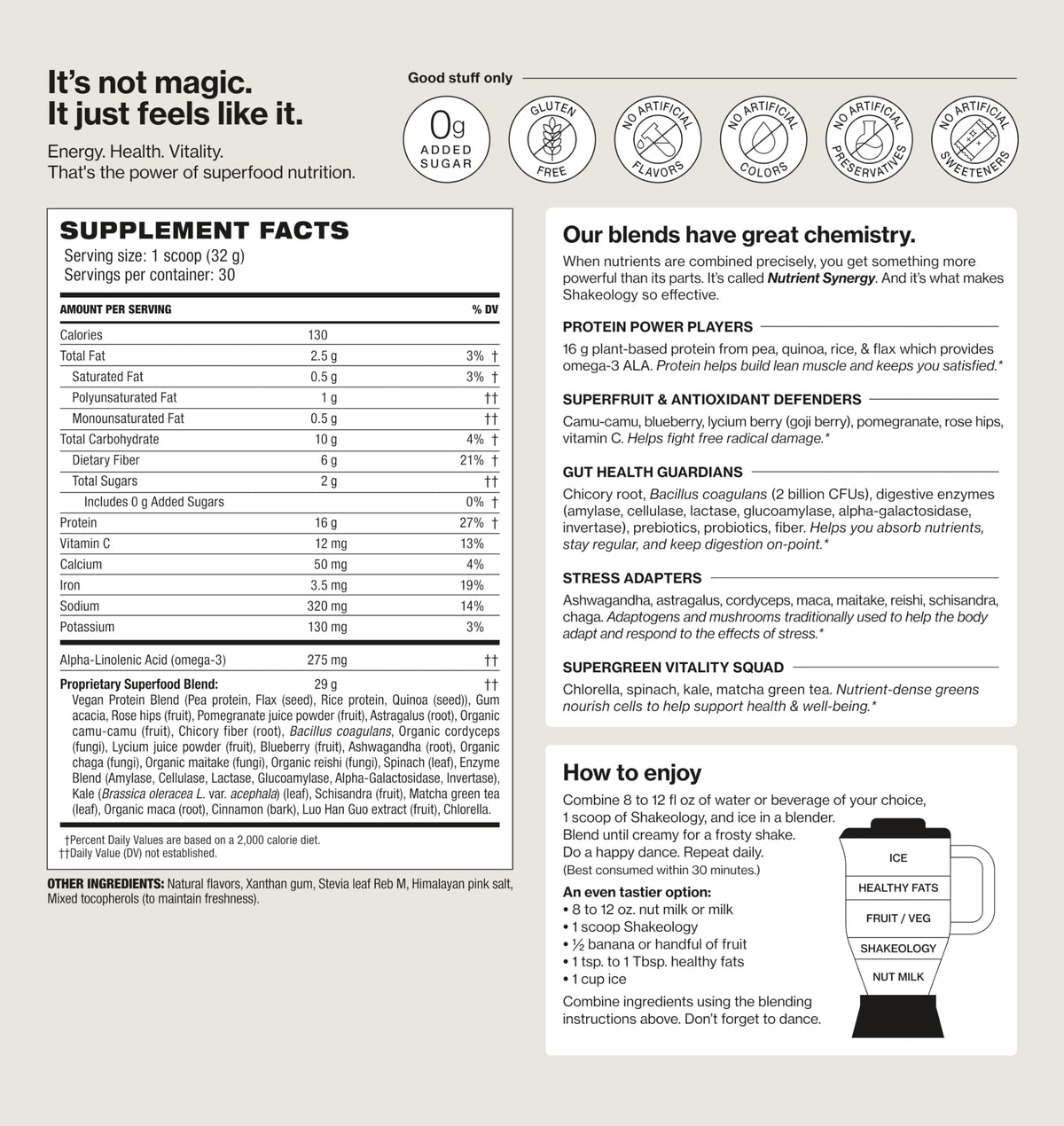 Shakeology 0g Added Sugar Plant Based Protein Powder – Vanilla, Gluten-Free, 30 Servings