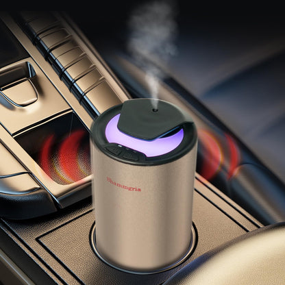 Shammgria Car Air Diffuser | Waterless Nano Mist, 3 Mist Levels, LED Lights – Champagne