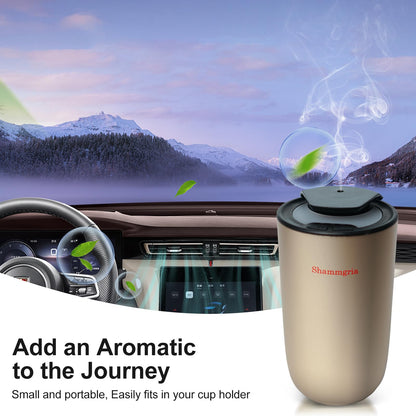 Shammgria Car Air Diffuser | Waterless Nano Mist, 3 Mist Levels, LED Lights – Champagne