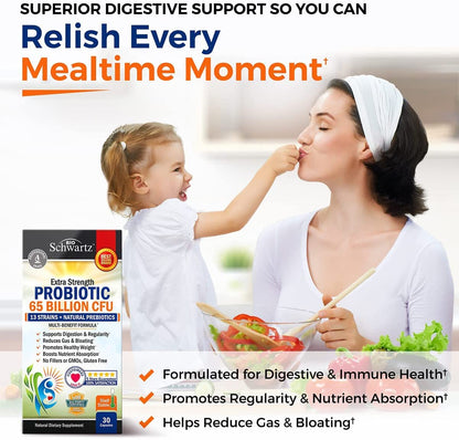 Probiotic 65 Billion with Prebiotic – Digestive Health Capsules (30ct) | Lactobacillus Acidophilus