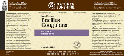 Nature's Sunshine Nutribiome Bacillus Coagulans Probiotics - 90 Capsules, 3 Billion CFU for Digestive Support