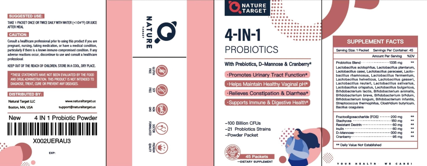 Nature Target Probiotics for Women – 100 Billion CFUs, 45-Day Supply, D-Mannose & Cranberry