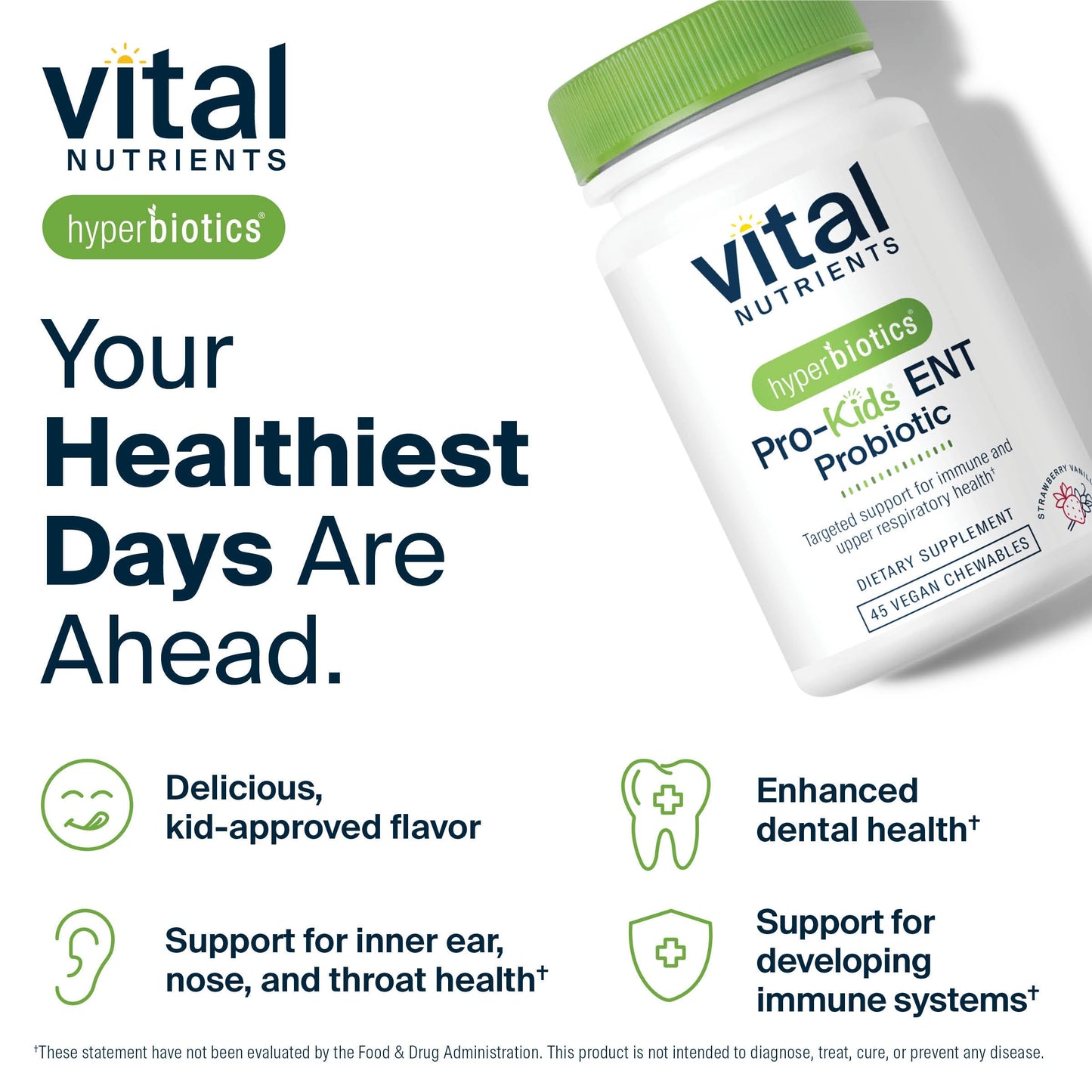 Hyperbiotics Vital Nutrients Pro Kids Probiotic ENT – Strawberry-Vanilla Sugar-Free