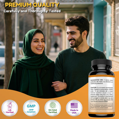 SHIFAA NUTRITION Halal Calcium Magnesium with Vitamin D3 - 1000 mg Calcium, 500 mg Magnesium | 30 Servings | Non-GMO