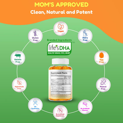 SHIFAA NUTRITION Gelatin-Free Kids Omega-3 Gummies with DHA | Plant-Based, Gluten-Free & Non-GMO | 30 Servings