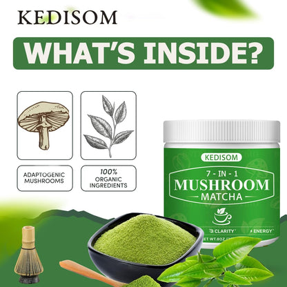 Mushroom Matcha Adaptogenic Blend – 7 Mushrooms + Ceremonial Grade Matcha, 45 Servings
