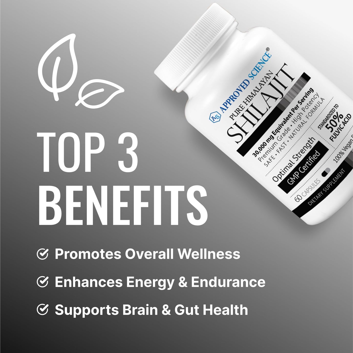 Approved Science Himalayan Shilajit - 50% Fulvic Acid, 30:1 Extract, 180 Vegan Capsules