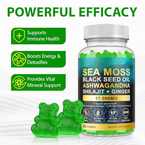 Vceeoy Sea Moss Gummies with Black Seed Oil, Ashwagandha & Ginger - 60 Gummies