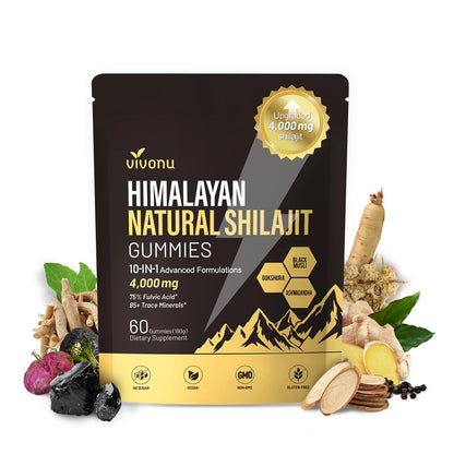 Shilajit Gummies, Shilajit for Men & Women | 4000mg High Potency 10-in-1 Formula with Pure Himalayan Shilajit, Ashwagandha, and 75% Fulvic Acid | Sugar-Free Vegan, 85+ Trace Minerals