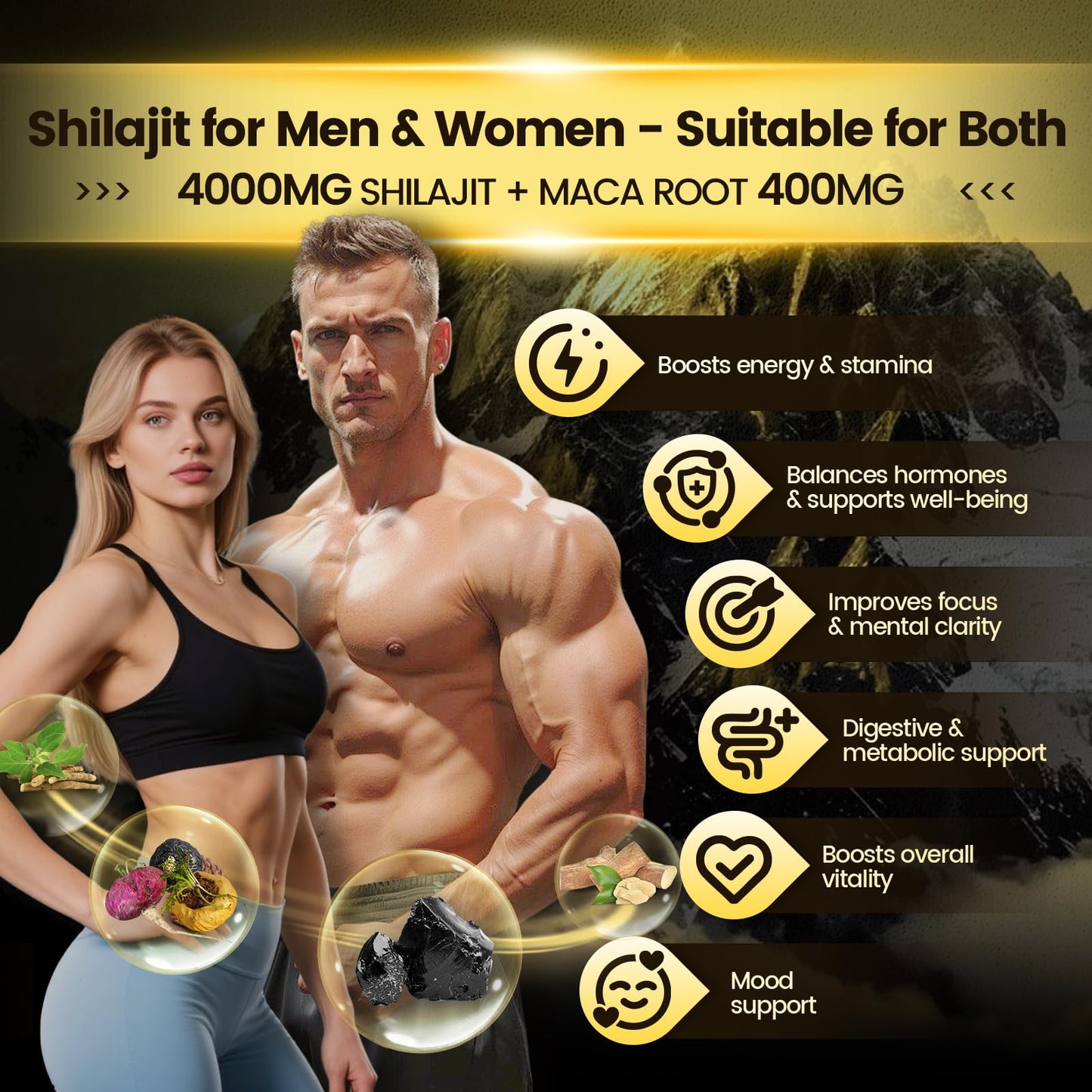 Shilajit Gummies, Shilajit for Men & Women | 4000mg High Potency 10-in-1 Formula with Pure Himalayan Shilajit, Ashwagandha, and 75% Fulvic Acid | Sugar-Free Vegan, 85+ Trace Minerals