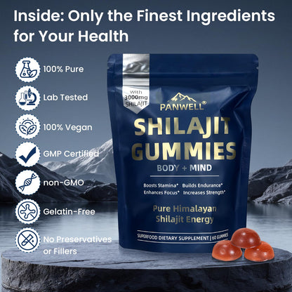 Shilajit Gummies with Sea Moss & Turmeric — Zero-Sugar Energy, Cortisol Balance, Sleep & Immune Support (60 Gummies)