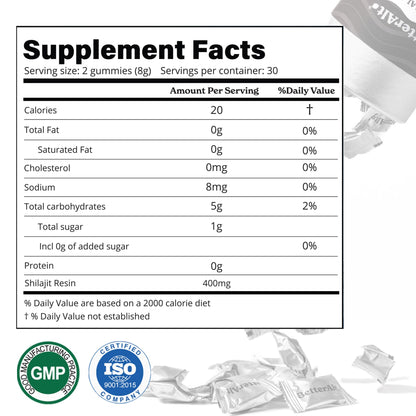 Pure Himalayan Shilajit Gummies – 60 Count | 75%+ Fulvic Acid | Energy & Immune Support | Tamarind Flavor