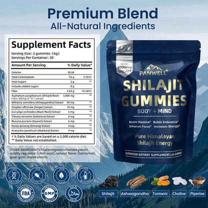 Shilajit Gummies with Sea Moss & Turmeric — Zero-Sugar Energy, Cortisol Balance, Sleep & Immune Support (60 Gummies)